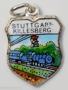 (image for) Stuttgart Germany - Killesberg Train - Vintage Enamel Travel Shield Charm
